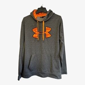 Under Armour Mens Hoodie Storm Big Logo Orange Grey Performance Size XL